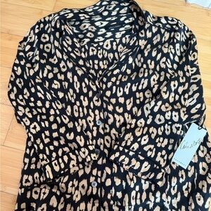 Kate Moss for Equipment leopard print silk button-down pajama top